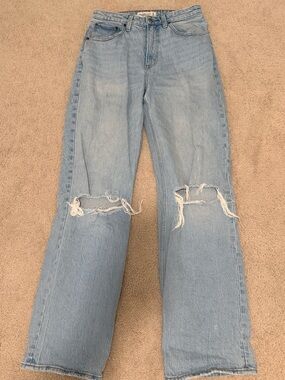 Abercrombie & Fitch Light Blue Distressed Wide-Leg Jeans Long